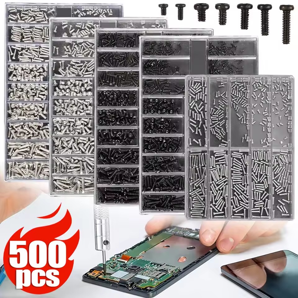 Electronics Repair Book - 500 個のラップトップノートブックネジセット交換用 18 サイズコンピュータ修理部品ネジキット平頭小ネジ