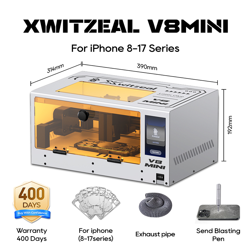 Electronics Repair Tools - Xwitzeal ® iPhone背面ガラス修理用V8 MINIレーザー接着剤除去機、8-17シリーズ鉄製金型と電話修理ツールキット付き